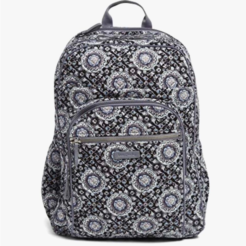 VERA BRADLEY ICONIC XL CAMPUS BACKPACK, SIGNATURE COTTON, CHARCOAL MEDALLION
